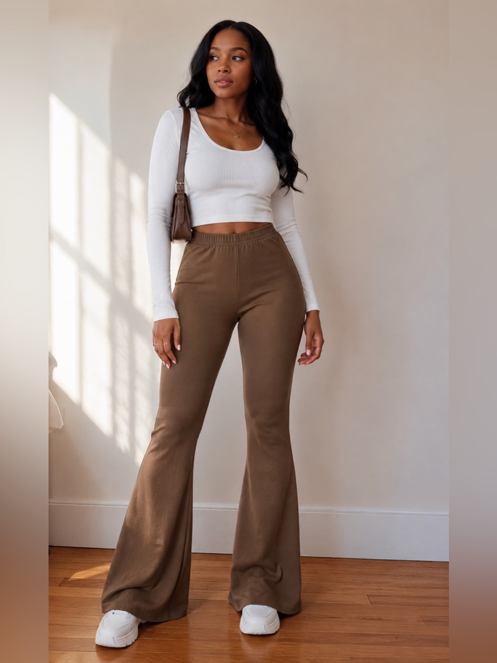 LOVE TREE Brown Flared Knit Leggings